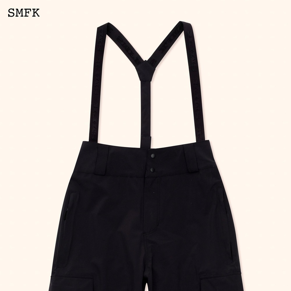 SMFK Ski Snowboard Pants Bib Overalls Black Cargo Adjustable Straps Logo S‎ NWOT - Picture 5 of 8